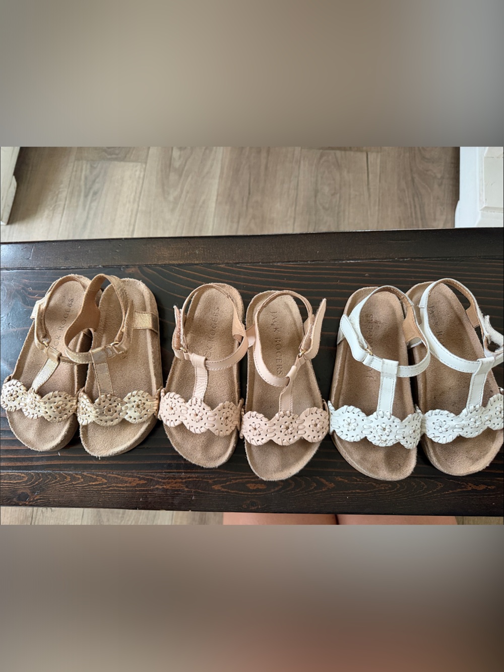 Jack Rogers Girls' White, Light Pink and Gold  T-Strap Sandals - 3 Pair Set